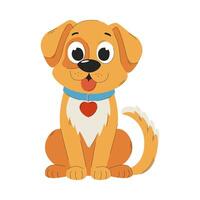 The cute puppy is sitting with his tongue hanging out. A flat cartoon illustration isolated on a white background. vector