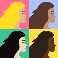 Set bundle of flat different woman profile vector