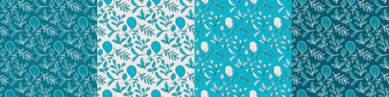 Green foliage set of seamless patterns vector