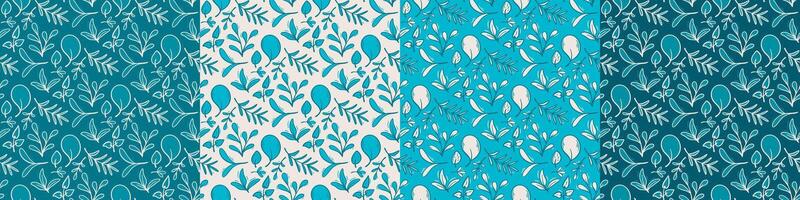 Green foliage set of seamless patterns vector