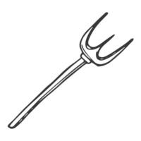 Garden pitchfork in doodle style. Gardening tools. Template for postcard, banner, poster, web design. Hand Drawn illustration. vector