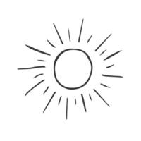 Cute cartoon hand drawn sun drawing. Sweet black and white sun drawing. Isolated monochrome doodle sun drawing on white background. vector