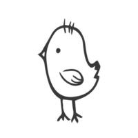 Hand drawn cute cartoon illustration of standing small chick. Isolated on background. vector