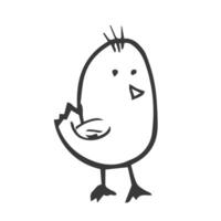 Hand drawn cute cartoon illustration of standing small chick. Isolated on background. vector