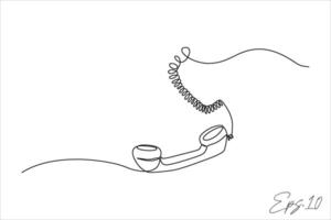 continuous line illustration of a wired telephone receiver vector