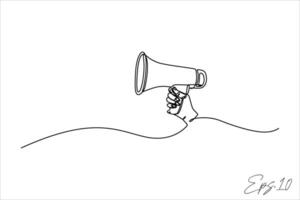 continuous line illustration of hand holding a loudspeaker vector