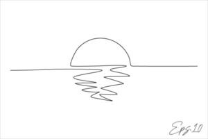 continuous line illustration of sunset on the beach vector