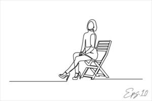 continuous line illustration of woman sitting relaxing vector