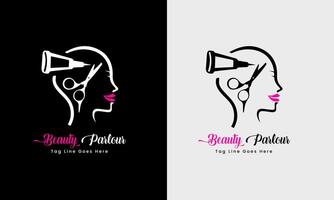 Ladies parlous, girl body massage, hair style, beautiful body fitness icon logo sample template vector