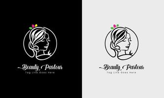 Ladies parlous, girl body massage, hair style, beautiful body fitness icon logo sample template vector