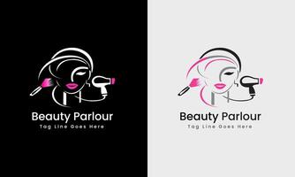 Ladies parlous, girl body massage, hair style, beautiful body fitness icon logo sample template vector