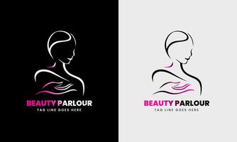 Ladies parlous, girl body massage, hair style, beautiful body fitness icon logo sample template vector