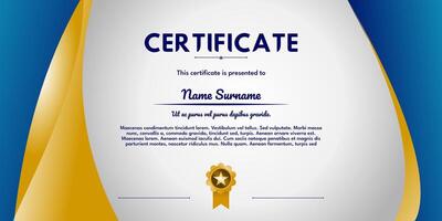 A certificate with a blue and gold gradient background, a gold border, and a gold starburst at the bottom. vector