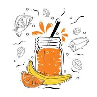 Fruit mix smoothie with illustration of ingredients vector