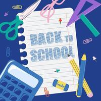 Back to school square poster. Background design with education accessories element vector