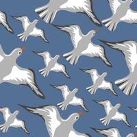 Seamless pattern with hand drawn flying seagulls. Seabirds. Concept of sea and ocean life vector