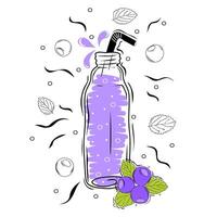 Blueberry smoothie with illustration of ingredients. Healthy food poster vector