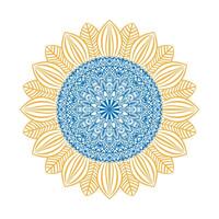 Sunflower Mandala design in blue and yellow colors. Decorative boho ornament in ethnic oriental style. Coloring book page vector