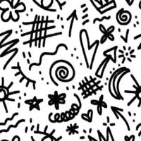 Seamless pattern with charcoal doodle shapes. Childish or funny sketches. Modern print for textile, fabric, wallpaper, wrapping, scrapbook and packaging vector