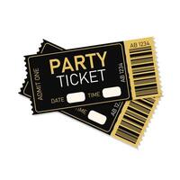 Pair of golden party tickets. Concert, party or festival ticket design template vector