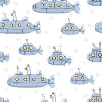 Seamless pattern with submarine with periscope. Underwater transport vector