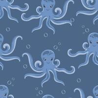 Seamless pattern with funny octopuses. Marine dwellers. Concept of sea and ocean life vector