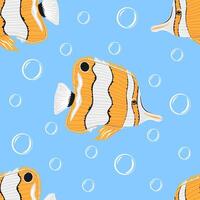 Seamless pattern with Copperband butterflyfish or Chelmon rostratus. Modern print for fabric, textiles, wrapping paper vector