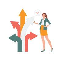 Change direction or career path for best opportunity, turn transform to different choice alternative way to progress, businesswoman draw new arrow metaphor concept illustration vector