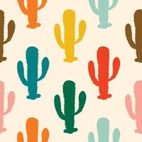Hand drawn abstract saguaro cactus colorful seamless pattern vector