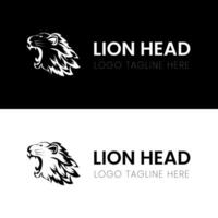 Lion Head roaring expression in simple vintage logo design symbol of strength and majesty company vector