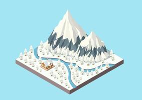 Snowy mountains with lake and forest vector