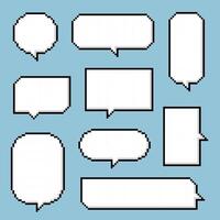 collection set of retro game 8bit pixel speech bubble balloon black and white color vector