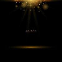 Abstract luxury simple background in black backdrop. Shiny gold glitter with light ray for product place. illustration background vector