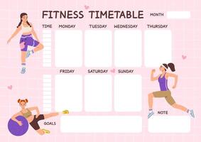 Fitness and sports weekly planner. Fitness timetable. Weekly schedule template. To do list vector