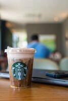Samut Prakan, Thailand - May 21, 2024 A glass of Starbucks coffee, Cold foam iced espresso photo