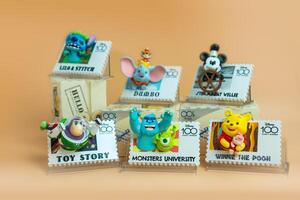 Bangkok, Thailand - May 1, 2024 Figure of MINISO Disney 100 Years of Wonder Retro Stamp Series Blind Box Figure photo