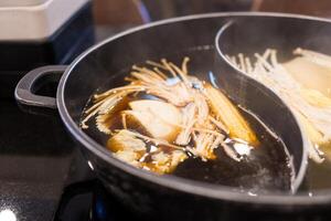 Shabu pot. Japan food hot pot two styles of shabu soup. photo