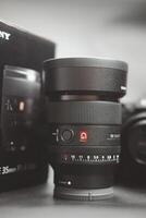 Bangkok, Thailand - May 29, 2024 Premium G Master Series wide-angle prime lens, SEL35F14GM, weight 524 g. photo