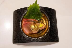 Fresh seafood sashimi plate ready to eat. photo