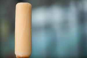 Orange fruit cylindrical ice cream popsicle. photo