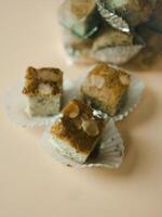 Delicious fresh mini banana cake on paper cup photo