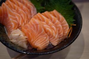 Premium sliced raw salmon. Japanese style. photo