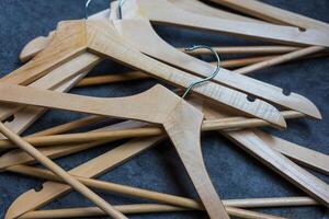 Many wooden hangers. Store concept photo