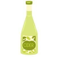 Cider in glass bottle. Refreshing low-alcohol soft drink. An alcoholic drink made from apples. Flat illustration isolated on a white background vector