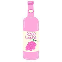 Rose wine in bottle. Alcohol drink. Grape Drink. Alcoholic beverage, transparent glassware. Flat illustration isolated on white background vector