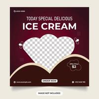 Fresh and tasty ice cream social media post with placeholders. Ice cream special delicious food social media banner post template. web banner design with maroon color. vector