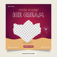 Delicious ice cream social media post design template. today Special delicious ice cream social media post design with purple backgrounds. shapes ice cream sale discount template vector