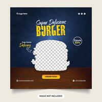 Burger social media post for restaurant and delicious burger web banner template. special burger promotion template. food menu delicious burger social media banner. burger free delivery discount. vector