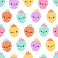 Seamless pattern with cute cartoon strawberry characters. Fruit seamless pattern. vector