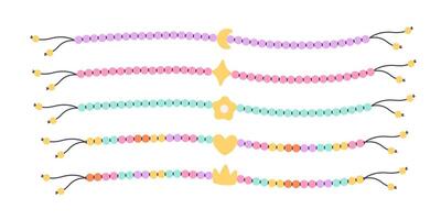 Kids jewelry set. Colorful handmade bracelets with plastic beads. Friendship bracelets vector